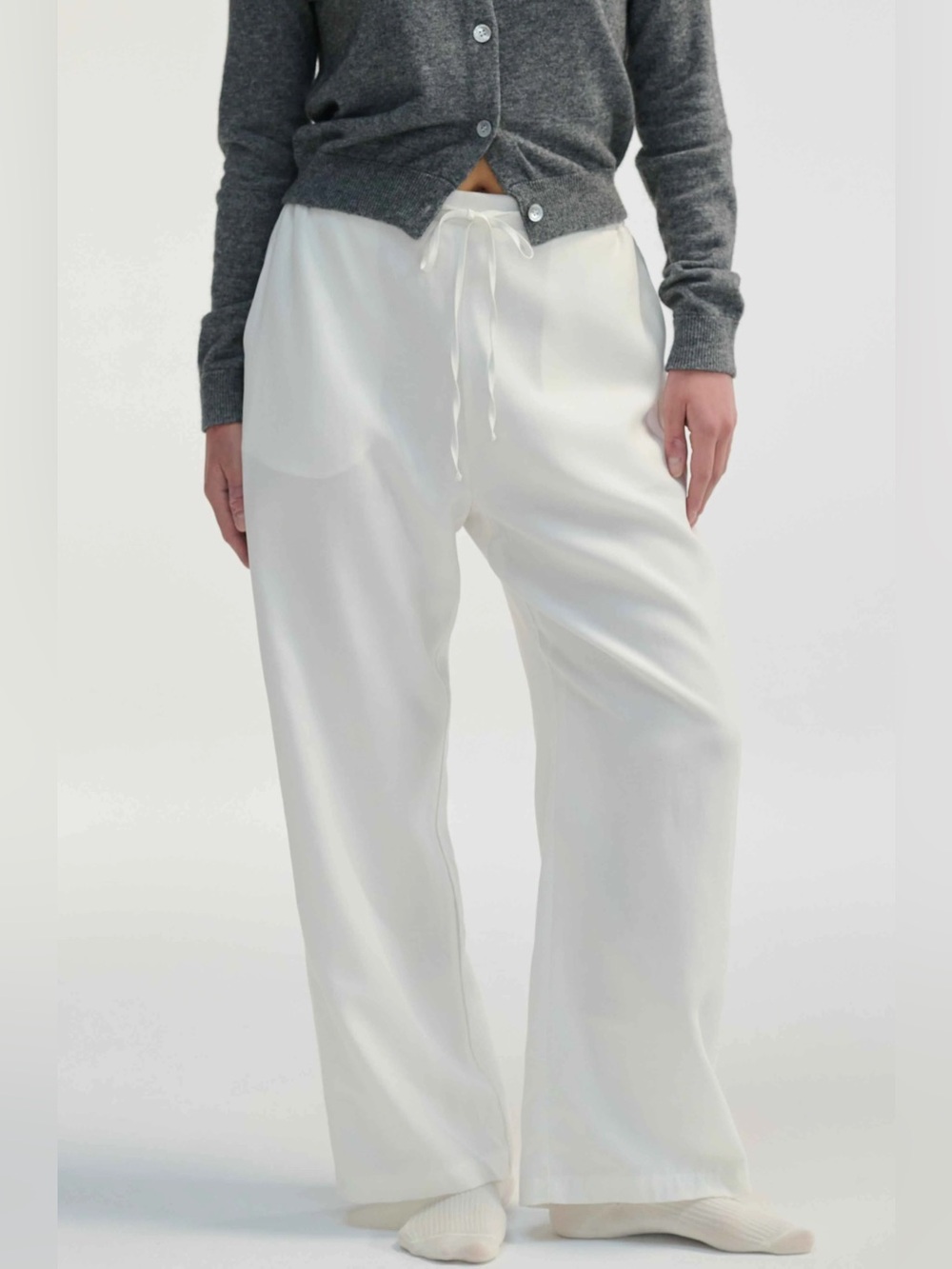 Linen Women's Wide-Leg Drawstring Pants - White